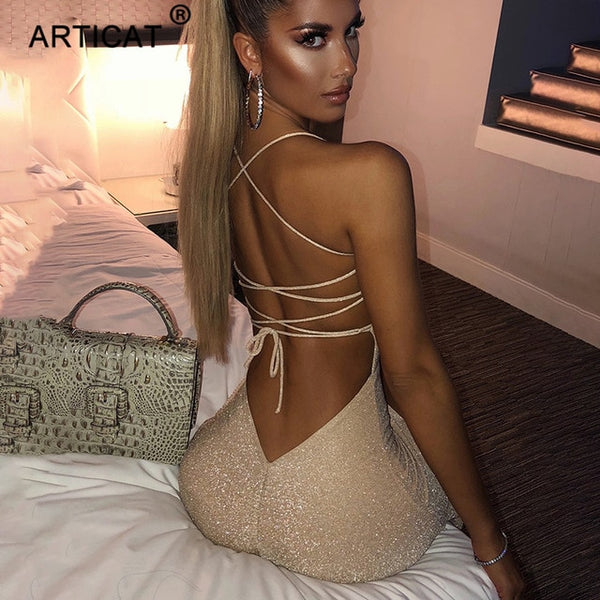 Articat Long Backless Maxi Dress Women Spaghetti Strap High Split Bodycon Bandage Summer Dress Elegant Slim Party Dress Vestidos